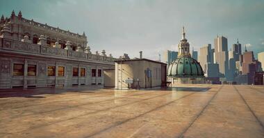 CGI Urban rooftop view showcasing iconic architecture and city skyline video