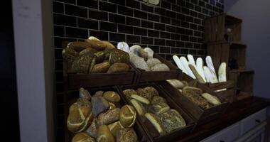 CGI Freshly baked artisan breads displayed in a cozy bakery setting video
