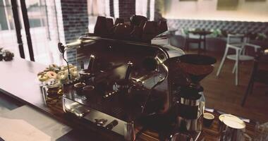 CGI Elegant coffee machine in a modern cafe setting with pastries on display video