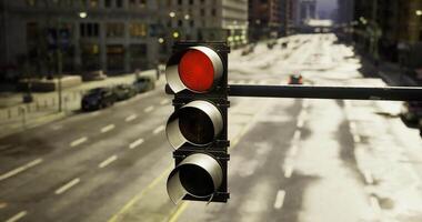 CGI Traffic signal pole at empty urban intersection during bright day video