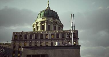 CGI Historic building dome shines under cloudy sky in urban setting video