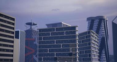 CGI Modern skyscrapers showcasing unique architecture in a vibrant city skyline video