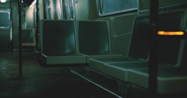 CGI Urban subway interior during quiet night hours with empty seats video