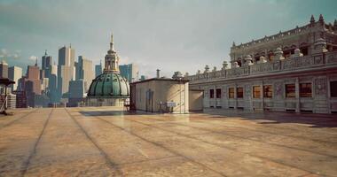 CGI Rooftop view of historical architecture and modern skyline video