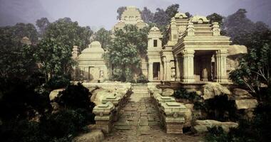 CGI Ruins of an ancient temple complex nestled in a dense forest setting video