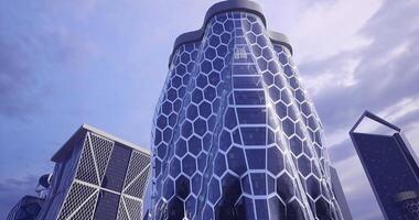 CGI Modern architecture in urban skyline featuring unique hexagonal design video