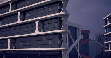 CGI Modern architectural design of a futuristic building in an urban setting video