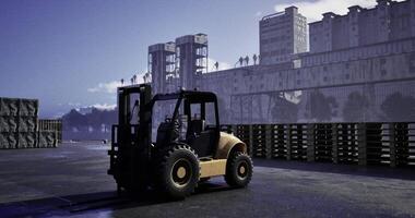 CGI Heavy machinery operates in an industrial landscape during twilight hours video
