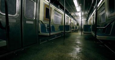 CGI Empty subway train interior during late night travel video