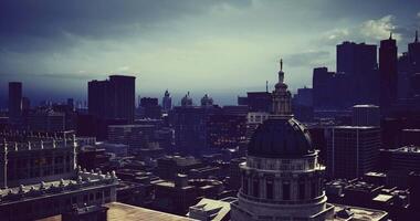 CGI City skyline under dramatic sky with tall buildings and vibrant architecture video