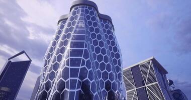 CGI Modern architectural marvel with hexagonal design in urban setting video