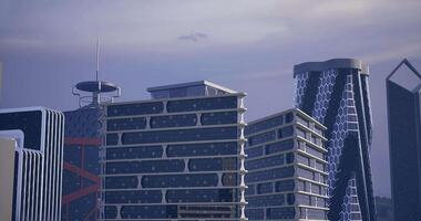 CGI Modern architecture showcases skyscrapers against a serene sky video