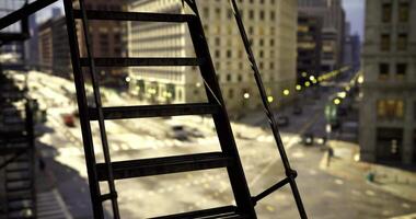 CGI Urban view from a fire escape ladder during bright daylight hours video