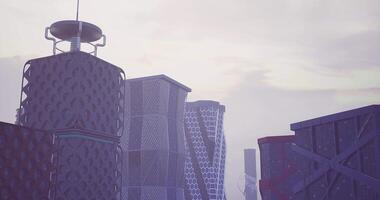 CGI Modern architectural structures in a futuristic city skyline during twilight video