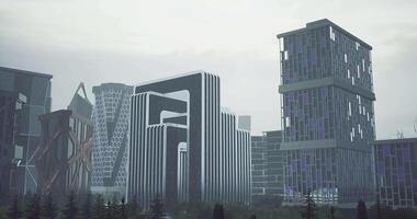 CGI Modern architectural landscape showcasing futuristic buildings in urban setting video