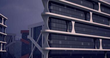 CGI Modern architectural design of a high rise building in an urban setting video