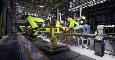 CGI Advanced robotic assembly line in a modern manufacturing facility video