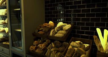 CGI Freshly baked bread displayed in a rustic bakery setting video