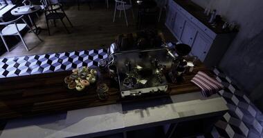 CGI Coffee preparation in a stylish cafe setting with pastries displayed video