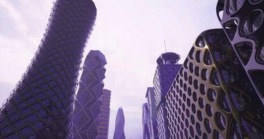 CGI Futuristic skyline with unique architecture in an urban setting video