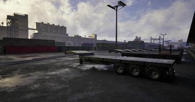 CGI Industrial containers and trailers at a busy cargo terminal in daylight video