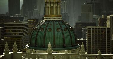 CGI Stunning architectural dome against a bustling city skyline at dusk video