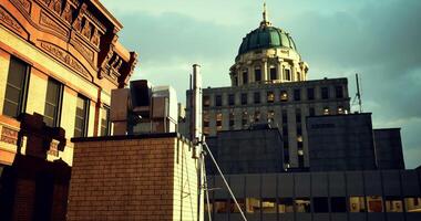 CGI View of historic architecture and modern structures during golden hour video