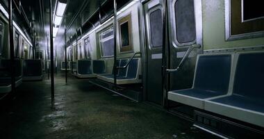 CGI Empty subway train interior at night in an urban metro system video