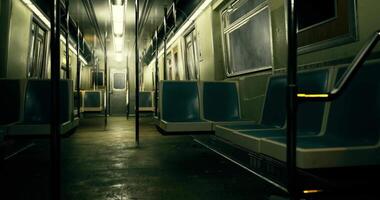 CGI Empty subway car with blue seats during quiet late night hours video