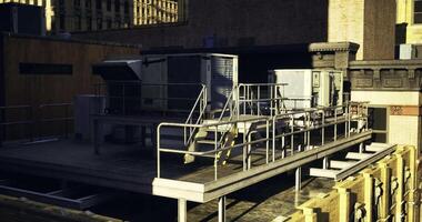 CGI Rooftop mechanical units in urban setting during bright daylight hours video