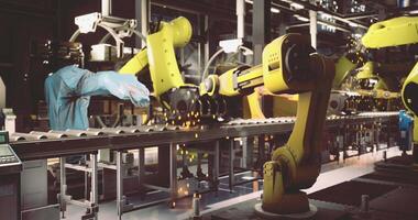 CGI Robots assembling products in a high tech manufacturing facility video
