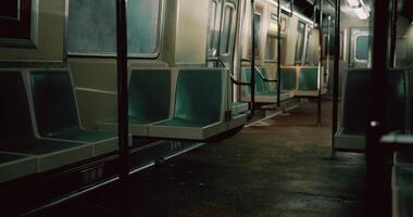 CGI Empty subway train interior during night hours with dim lighting video
