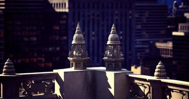 CGI Architectural details of a historic rooftop against a modern skyline video