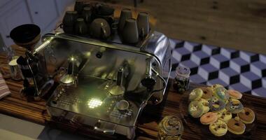 CGI Elegant coffee setup with pastries in a cozy cafe setting video