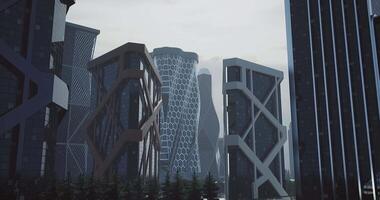 CGI Modern architecture in a futuristic urban landscape with towering skyscrapers video