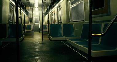 CGI Empty subway train interior at night in a city video