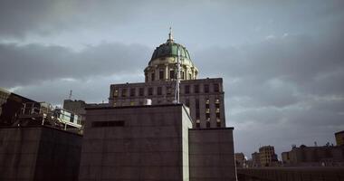 CGI Historic building with dome against cloudy urban sky in evening light video