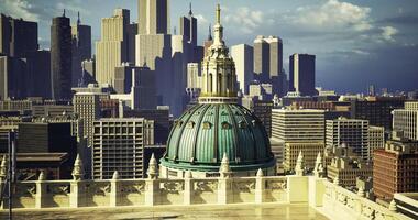 CGI Skyline view featuring historical dome and modern architecture in the city video