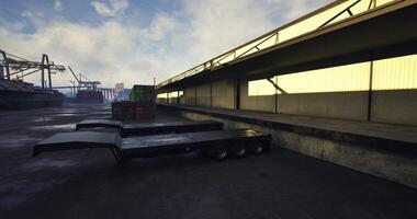 CGI Cargo loading area at a shipping port with trailers parked video