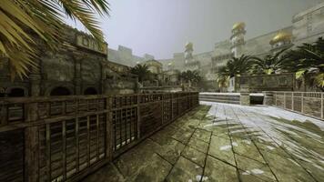 CGI Historical architecture with lush greenery in an ancient setting at dawn video