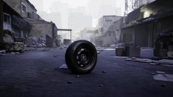 CGI Abandoned street with a lone black tire in a desolate urban environment video
