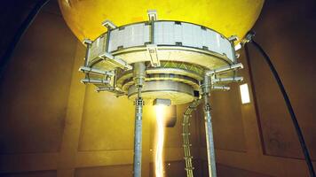 CGI Rocket propulsion system generating flames in a high tech facility video