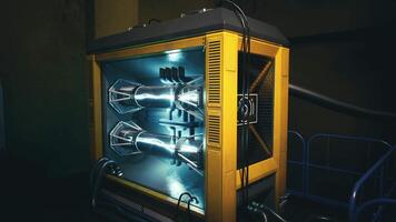 CGI Innovative energy generator showcased in a dark industrial setting video