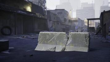 CGI Urban barrier blocking access in a desolate city environment video