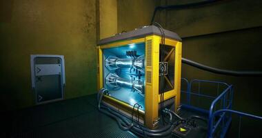 CGI Industrial power generator with futuristic design in a dark room video