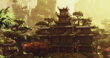 CGI Majestic ancient architecture surrounded by lush landscapes in China video