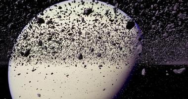 CGI Asteroid belt with numerous space rocks floating in deep space video