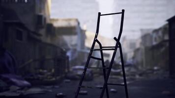 CGI Abandoned ladder stands in a desolate urban environment filled with debris video