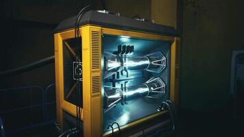 CGI High tech energy generator displayed in a futuristic laboratory setting video