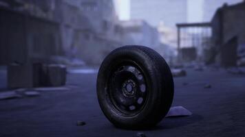 CGI Abandoned tire in a desolate urban environment at dusk video